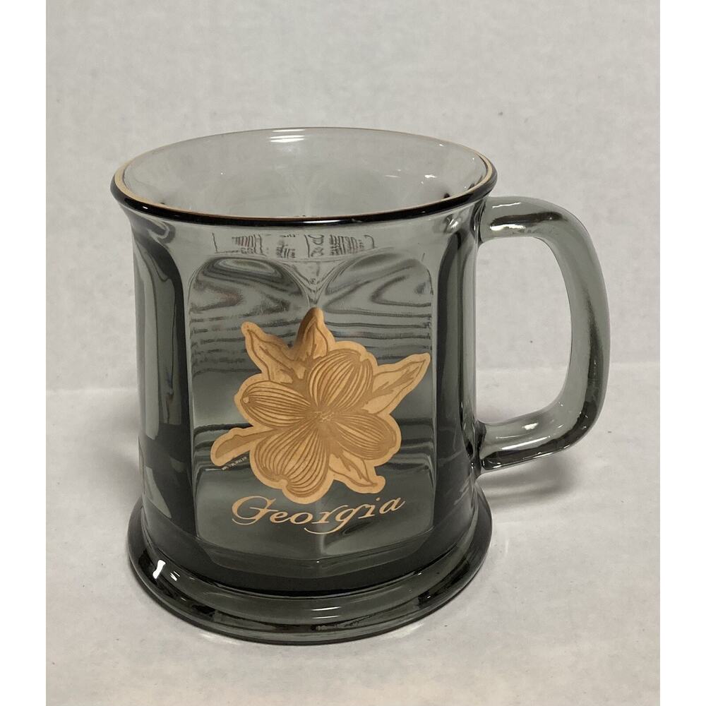 Culver Heavy Glass Mug Georgia Legend of the Dogwood 22k Gold Trim Made in USA